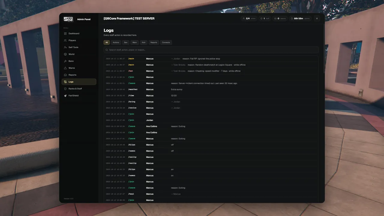 The Logs page